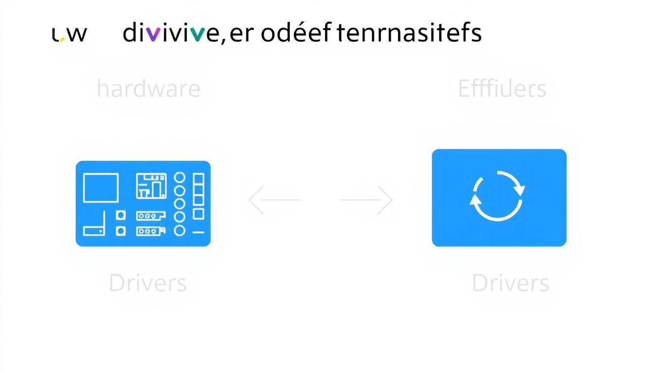 Grafische Darstellung der Funktion von Treibern als Übersetzer zwischen Hardware und Software