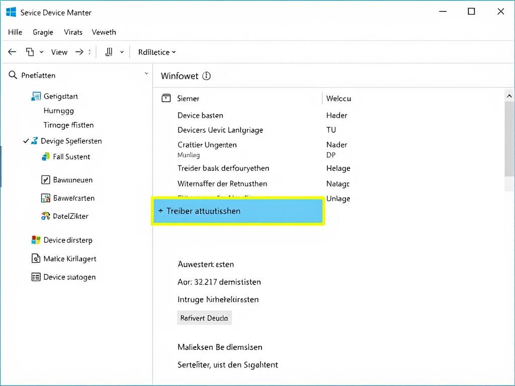 Screenshot des Windows Geräte-Managers mit geöffnetem Kontextmenü zum Treiber aktualisieren