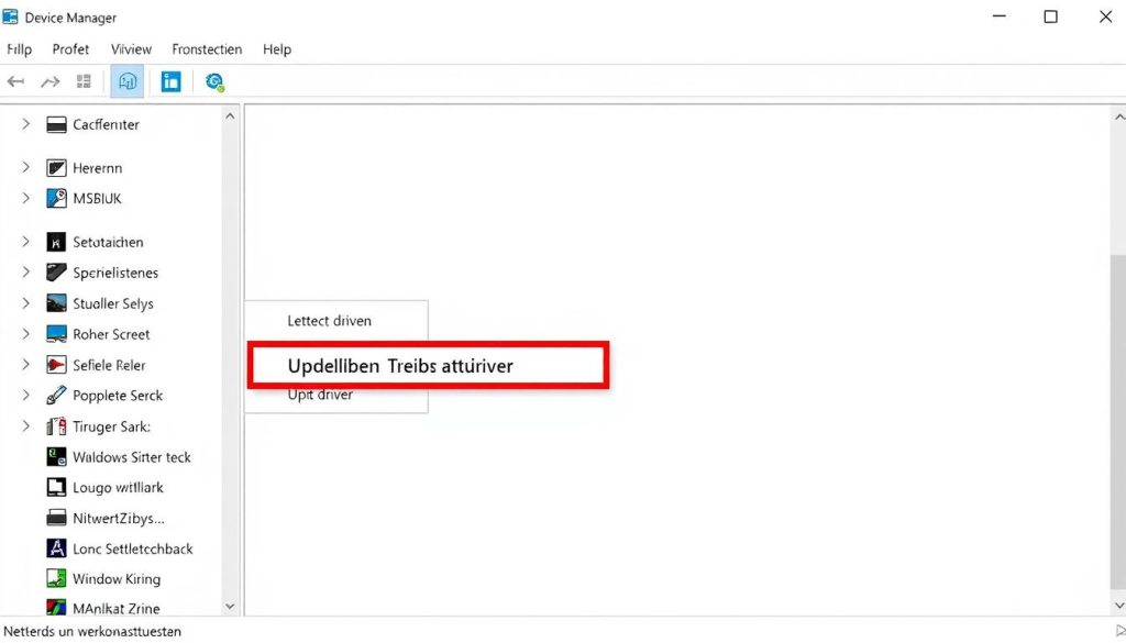 Screenshot des Windows Geräte-Managers mit markierter Option zum Treiber aktualisieren Screenshot des Windows Geräte-Managers mit markierter Option zum Treiber aktualisieren