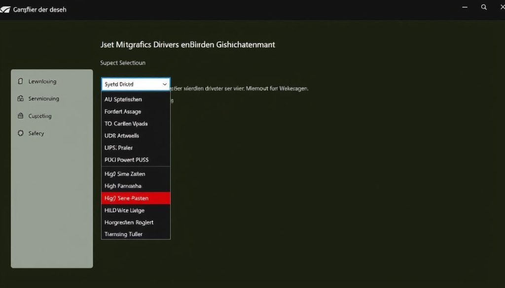 Screenshot einer Hersteller-Treiberdownload-Seite mit Auswahloptionen